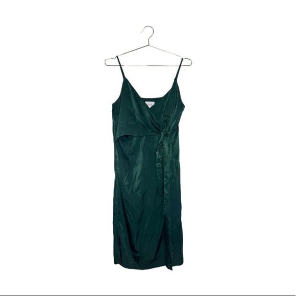 J.O.A. Fall In Love Forest Green Satin Midi Wrap Dress - Picture 4 of 14
